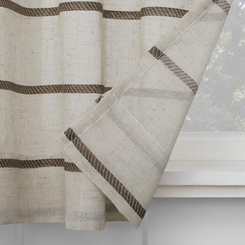 Clean Window Twill Stripe Anti-Dust Allergy/Pet Friendly Anti-Dust Sheer Cafe Curtain, 52" x 24, Mocha/Linen - Image 4